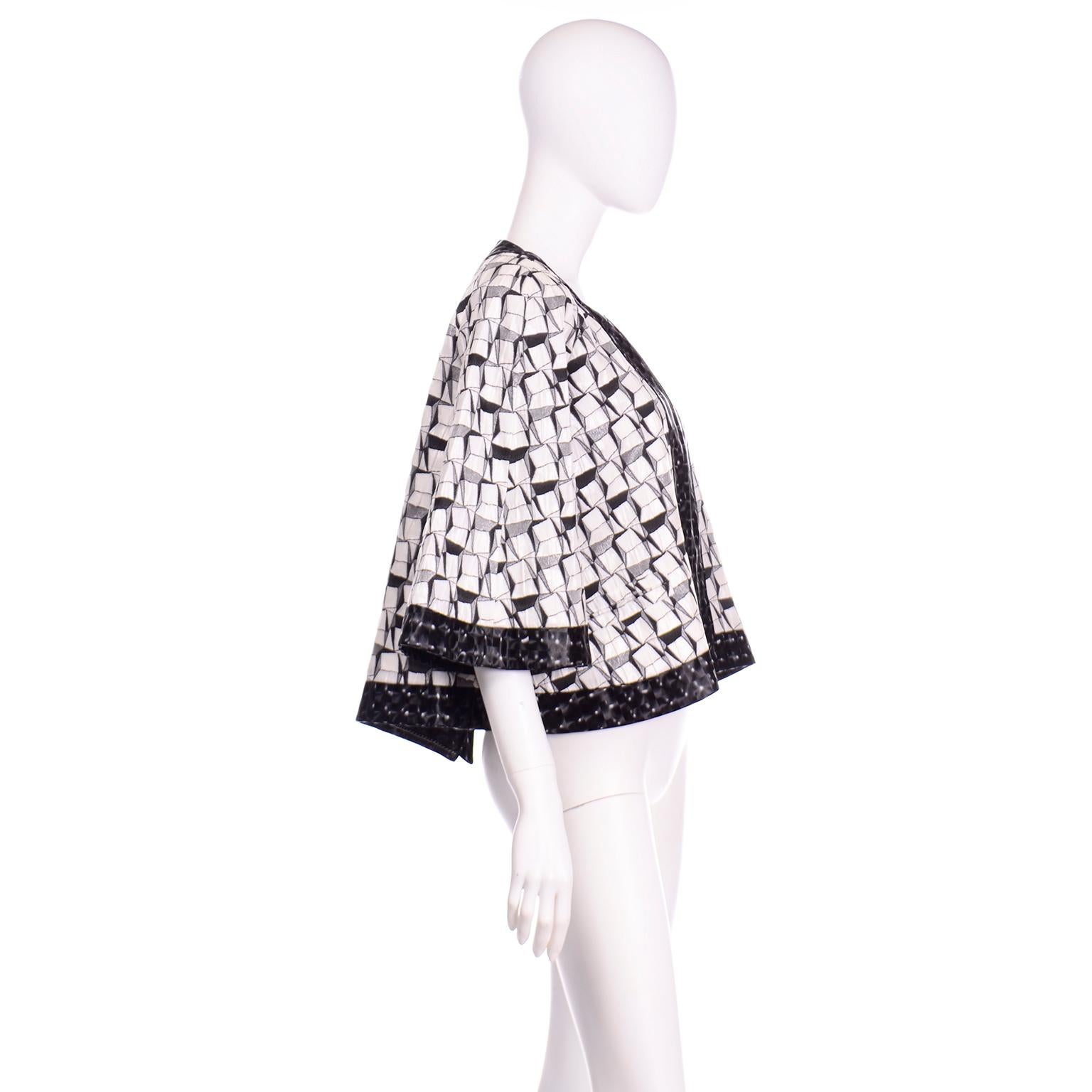 Women's or Men's Chanel 2015 Dubai Resort Runway Holograph Black & White Open Front Swing Jacket