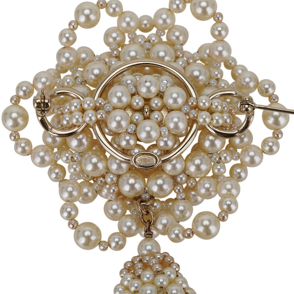 Chanel 2015 Fresh Water Pearl Brooch Abstract Camelia with Drop 1