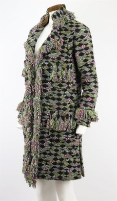 Chanel 2015 Fringed Wool Blend Fantasy Tweed Coat FR 34 UK 6