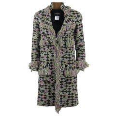 Chanel 2015 Abrigo de tweed fantasía de mezcla de lana con flecos FR 34 UK 6