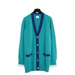 Chanel 2015 Gilet FR44 Paris Dubai Green Blue White Cashmere Cardigan UK16 U14