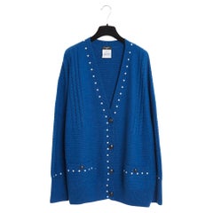 Chanel 2015 Gilet Gabrielle FR48 Blue Cotton Cashmere Pearls Cardigan UK20 US18 Chanel 2015 Gilet Gabrielle FR48 Blue Cotton Cashmere Pearls Cardigan UK20 US18
