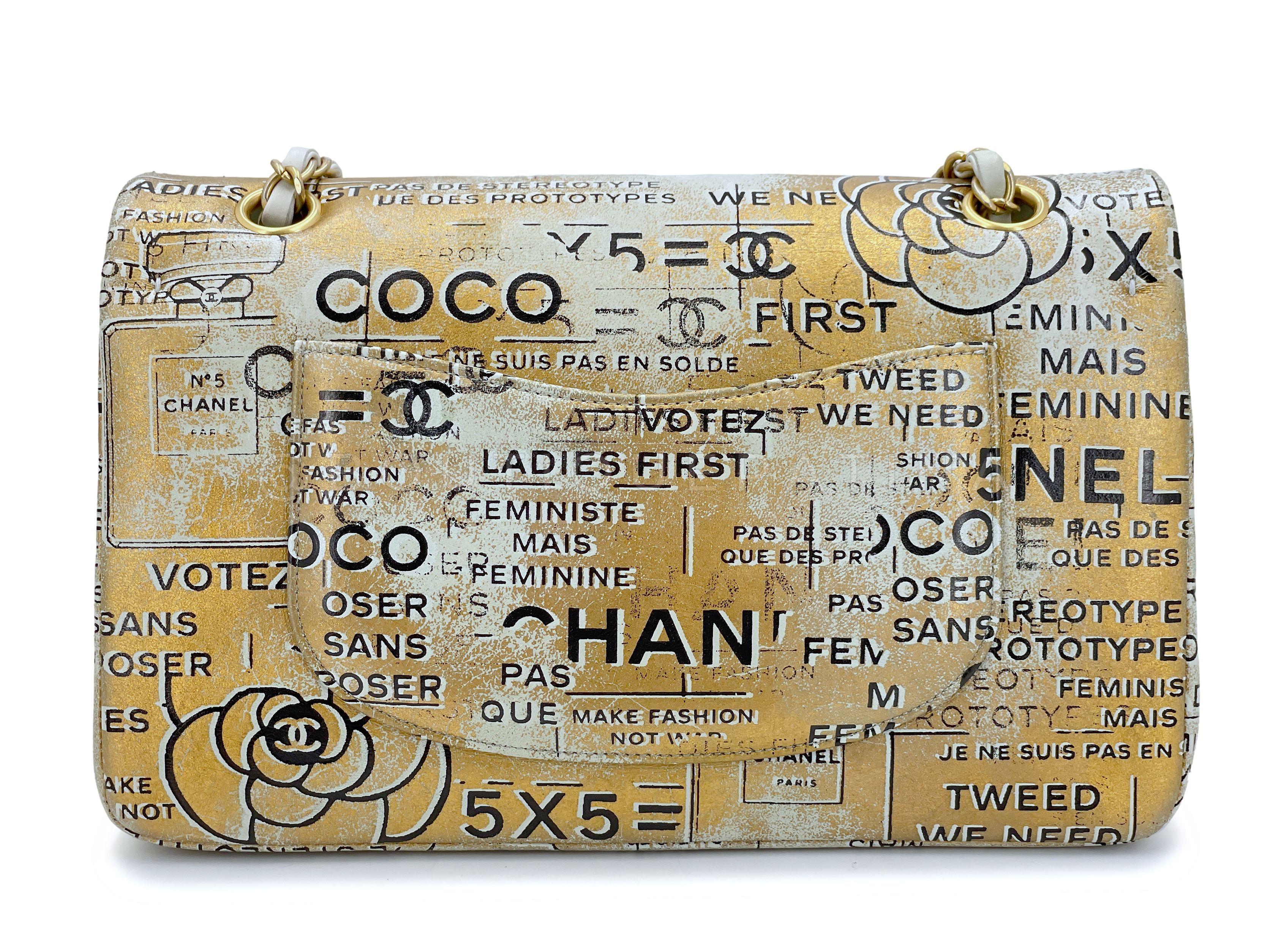 Chanel 2015 Graffiti Newspaper Medium Classic Double Flap Bag GHW Gold 66794 For Sale 1