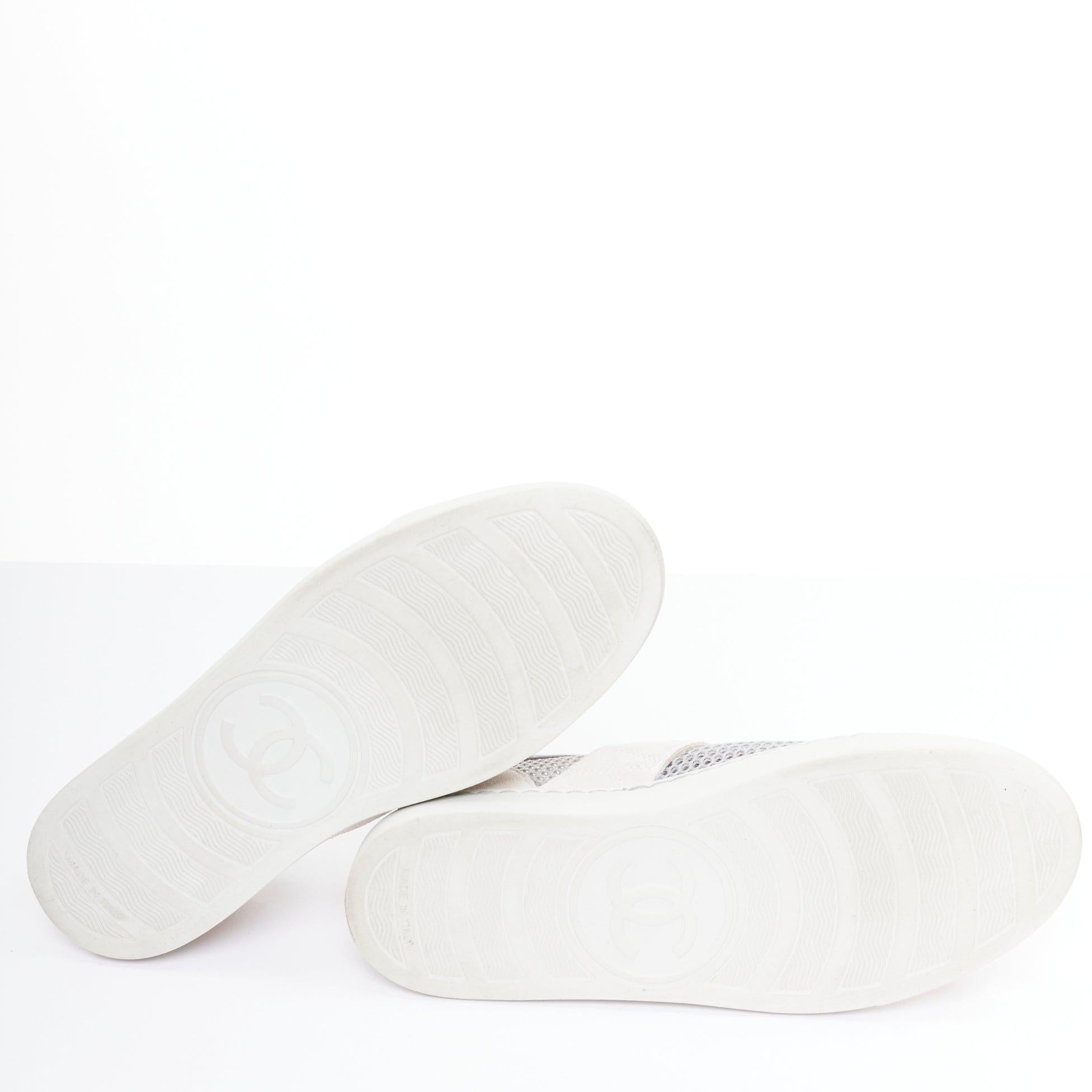 CHANEL 2015 grey mesh CC logo cream suede panelled sneakers EU36.5 For Sale 6