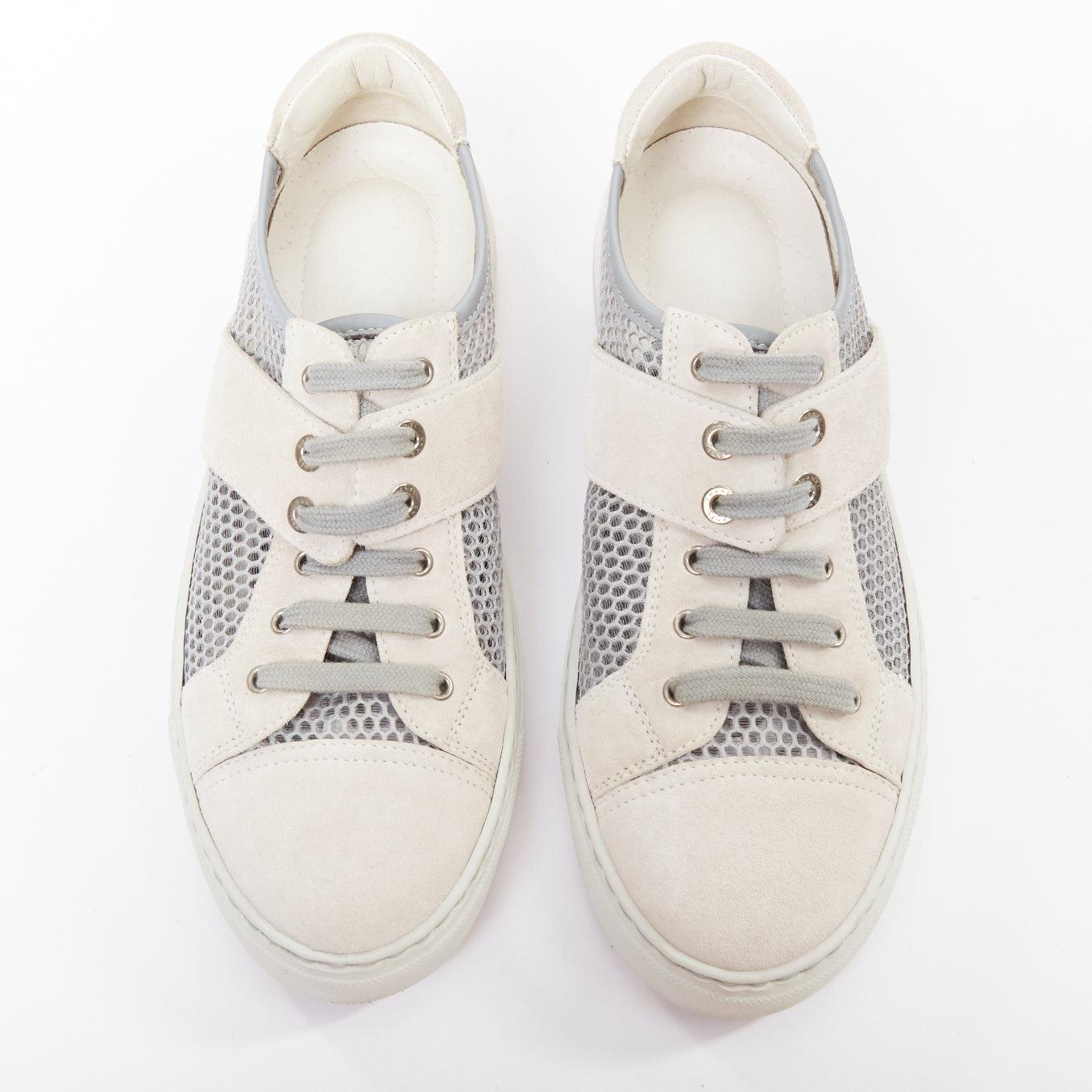 Gray CHANEL 2015 grey mesh CC logo cream suede panelled sneakers EU36.5 For Sale