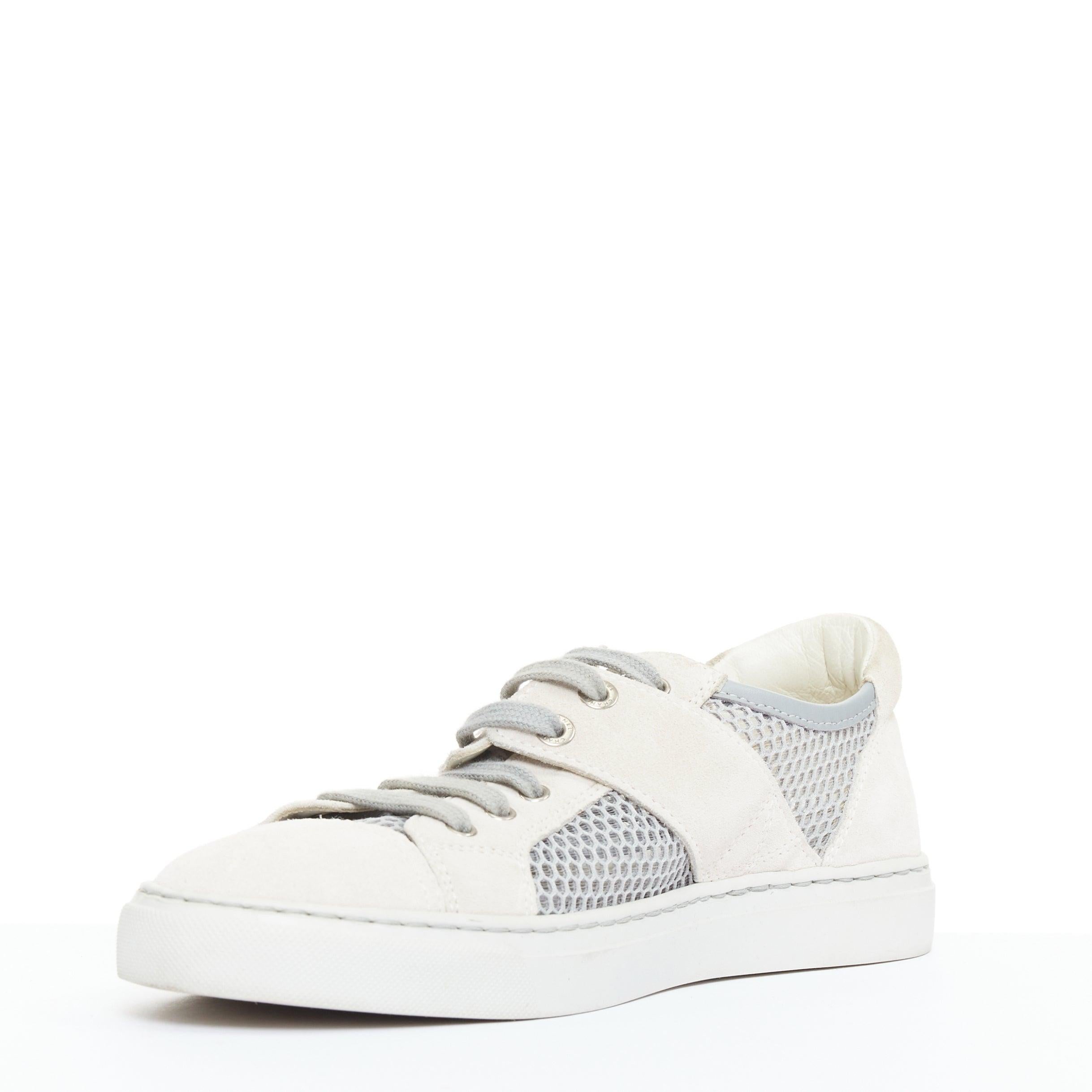 CHANEL 2015 grey mesh CC logo cream suede panelled sneakers EU36.5 In Excellent Condition For Sale In Hong Kong, NT