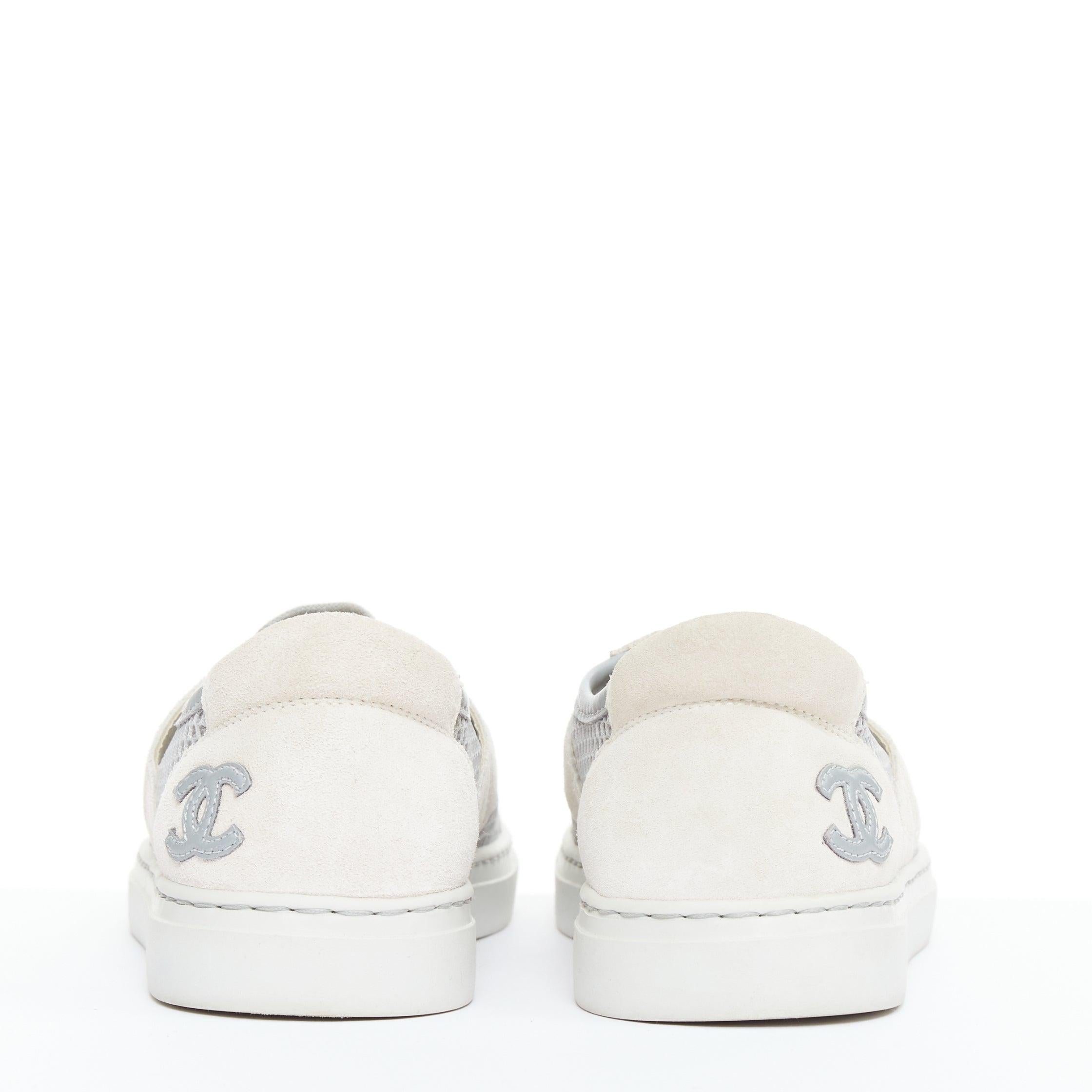 Women's CHANEL 2015 grey mesh CC logo cream suede panelled sneakers EU36.5 For Sale