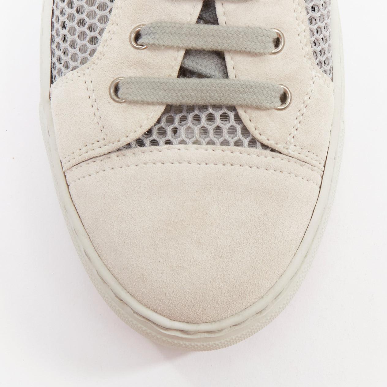 CHANEL 2015 grey mesh CC logo cream suede panelled sneakers EU36.5 For Sale 1