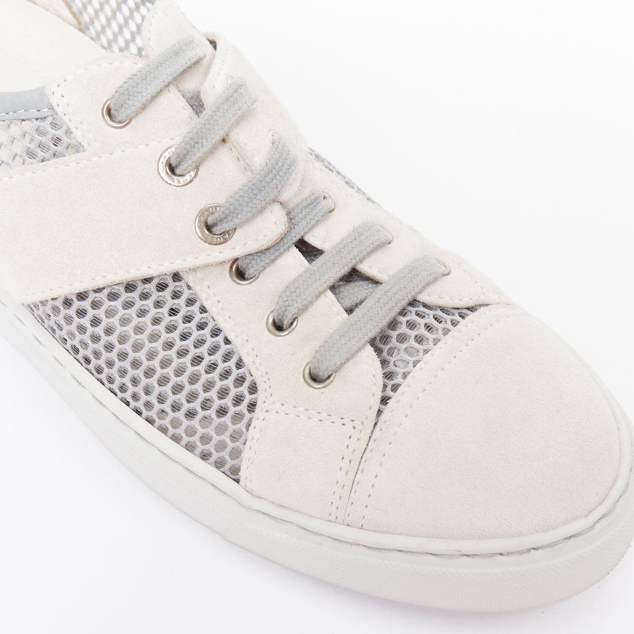 CHANEL 2015 grey mesh CC logo cream suede panelled sneakers EU36.5 For Sale 2