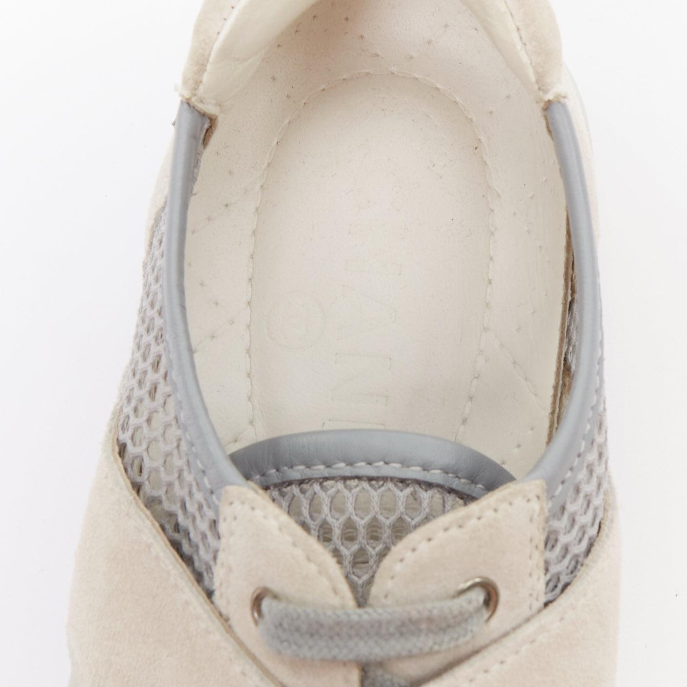 CHANEL 2015 grey mesh CC logo cream suede panelled sneakers EU36.5 For Sale 4