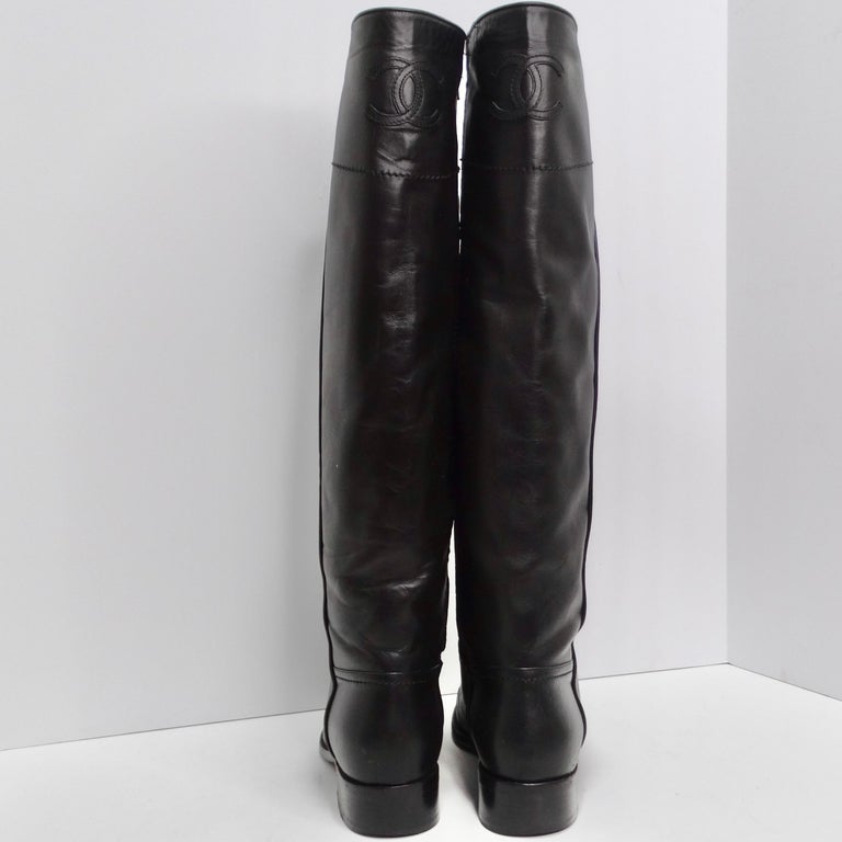 Chanel 2015 Interlocking CC Logo Black Leather Riding Boots at