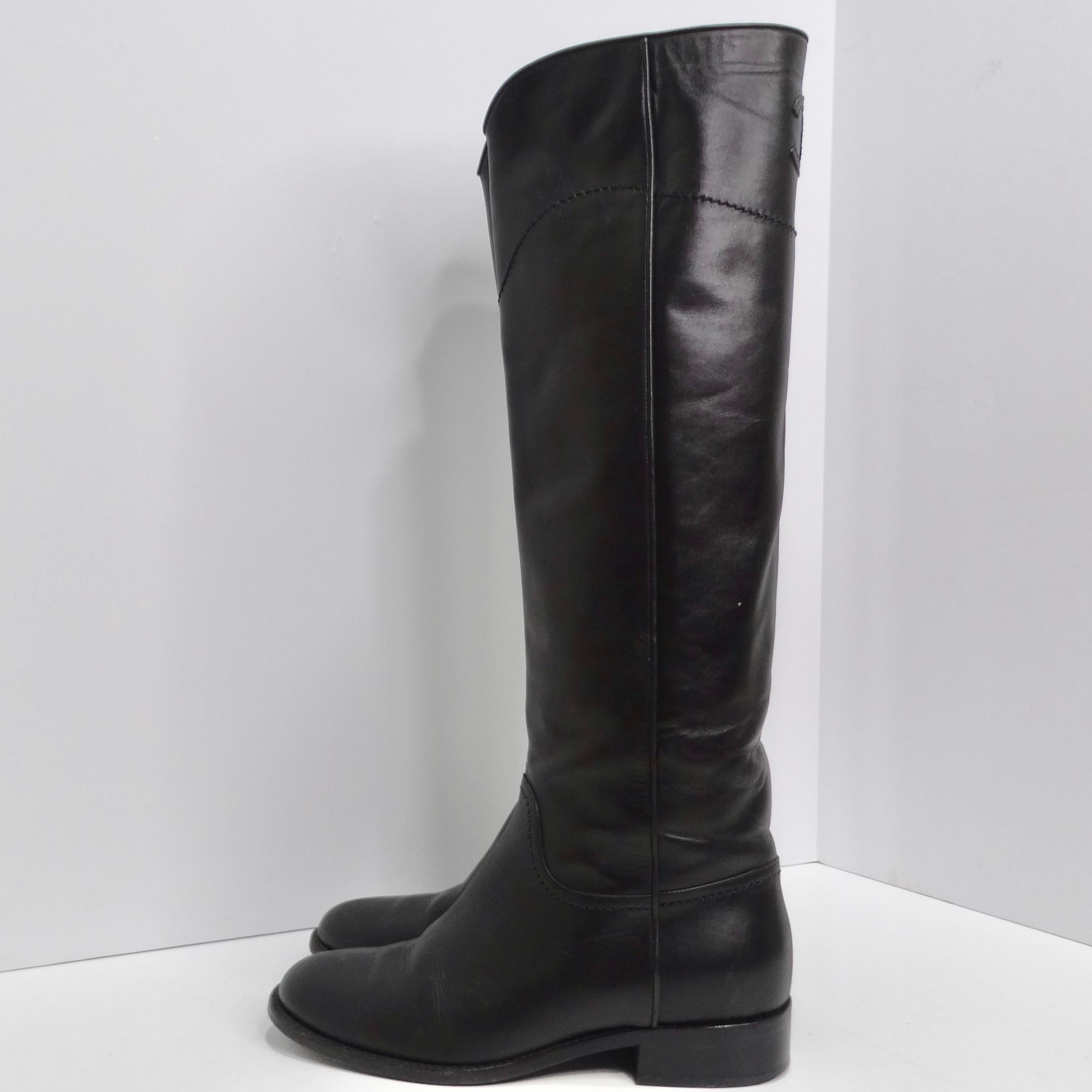 Women's or Men's Chanel 2015 Interlocking CC Logo Black Leather Riding Boots For Sale