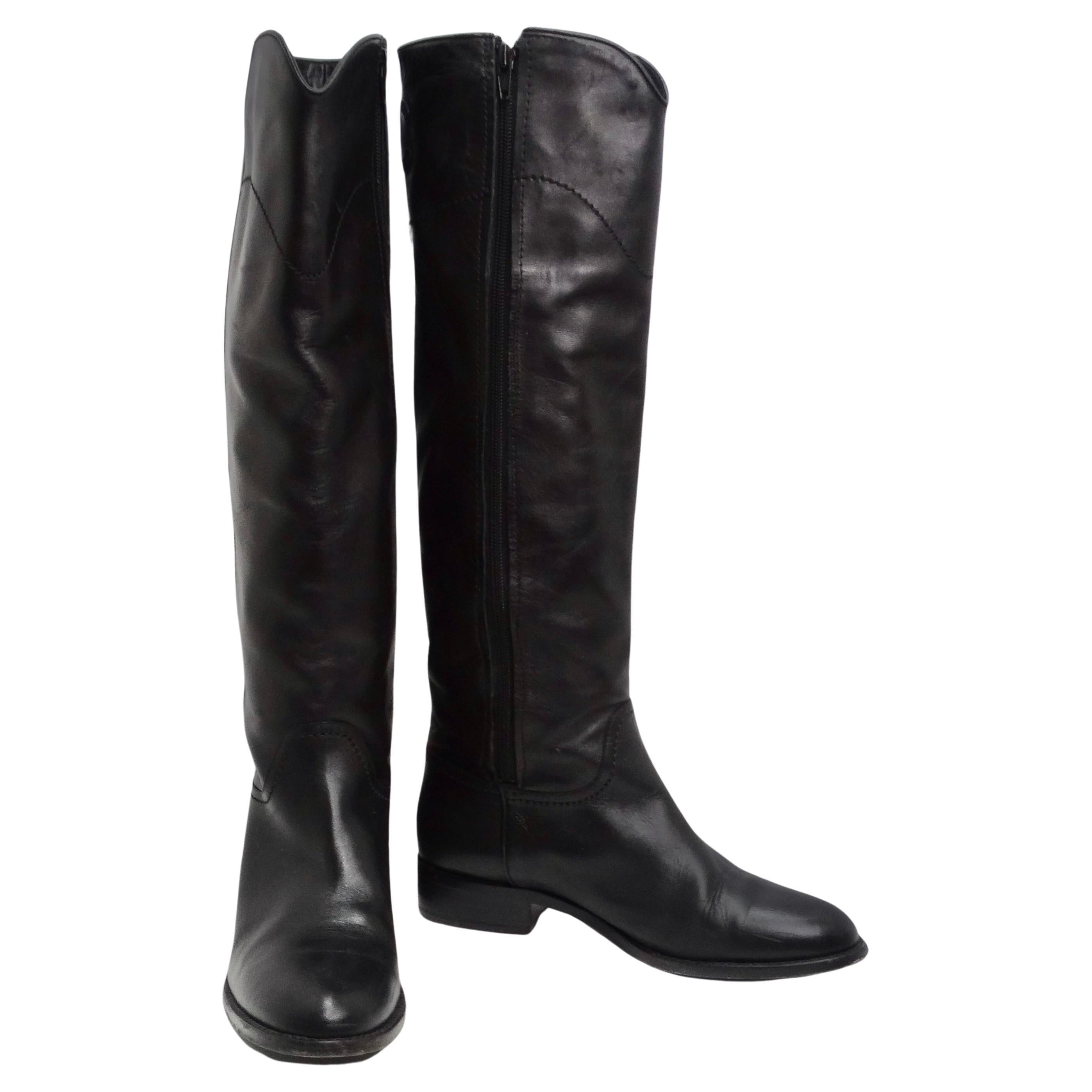 Chanel 2015 Interlocking CC Logo Black Leather Riding Boots For Sale