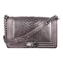 Chanel 2015 Medium silver 'Le Boy' python leather flap bag
