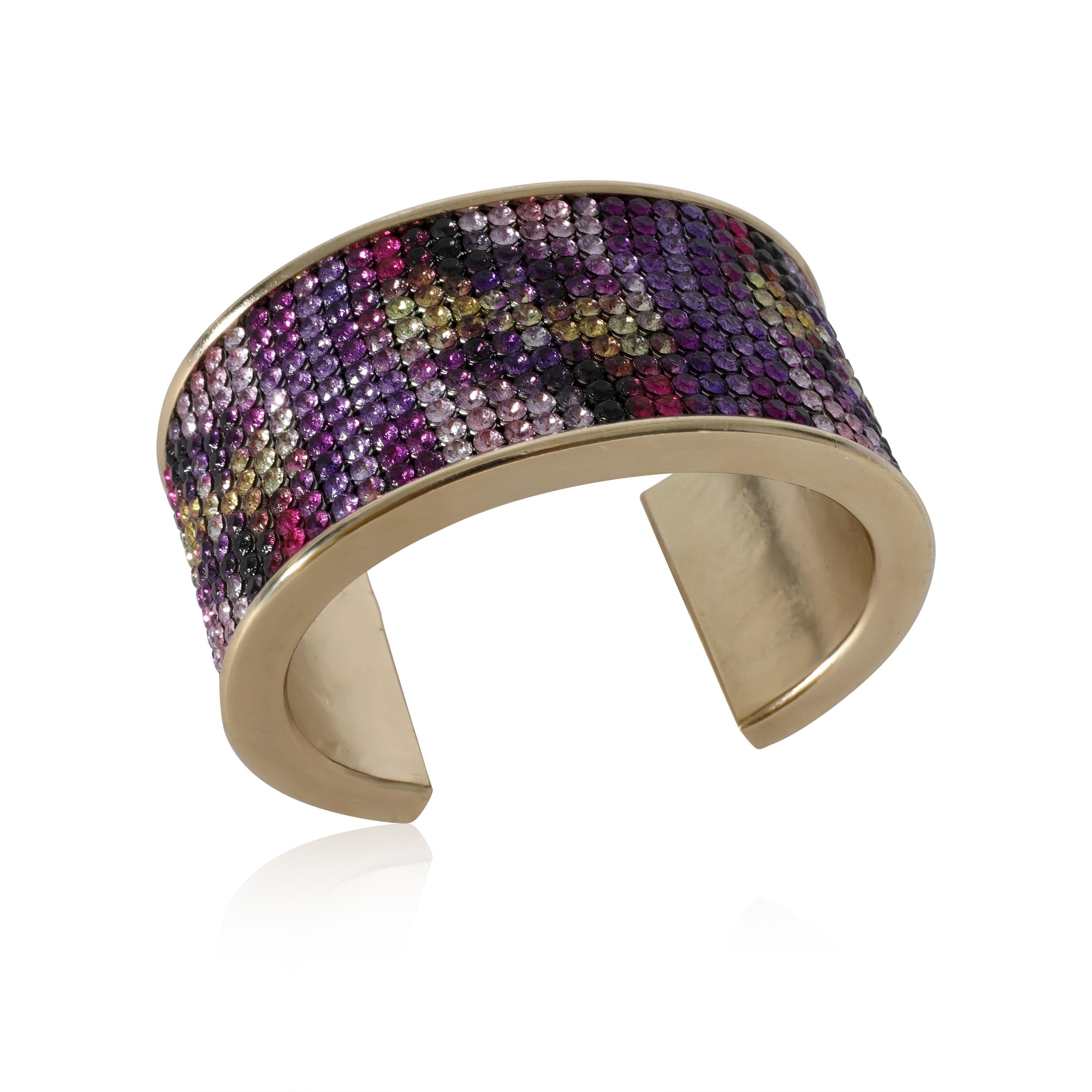 Chanel 2015 Multi-Color Strass Wide Gold Plated Cuff Bracelet In Excellent Condition For Sale In New York, NY