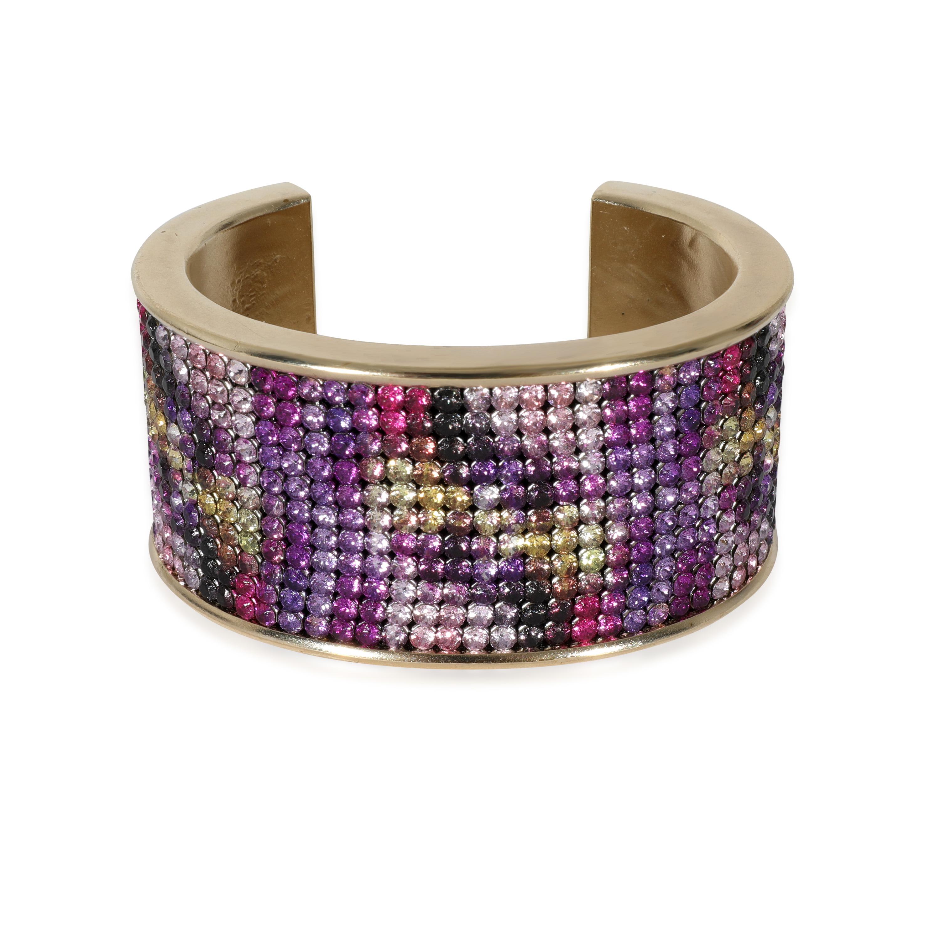 Chanel 2015 Multi-Color Strass Wide Gold Plated Cuff Bracelet For Sale