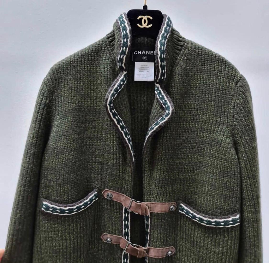 Black Chanel 2015 Paris-Salzburg Khaki Cashmere Coat 