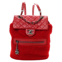 Chanel 2015 Paris-Salzburg Mountain Red Shearling Leather Rucksack Backpack Bag