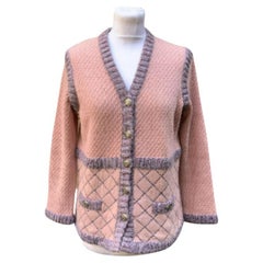 Chanel 2015 Pink Silk and Cashmere Knit Cardigan Size 40 FR