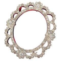 Chanel 2015 Rare Large Oval Cameo Silver Crystals Flower Logo Coco CC Brooch