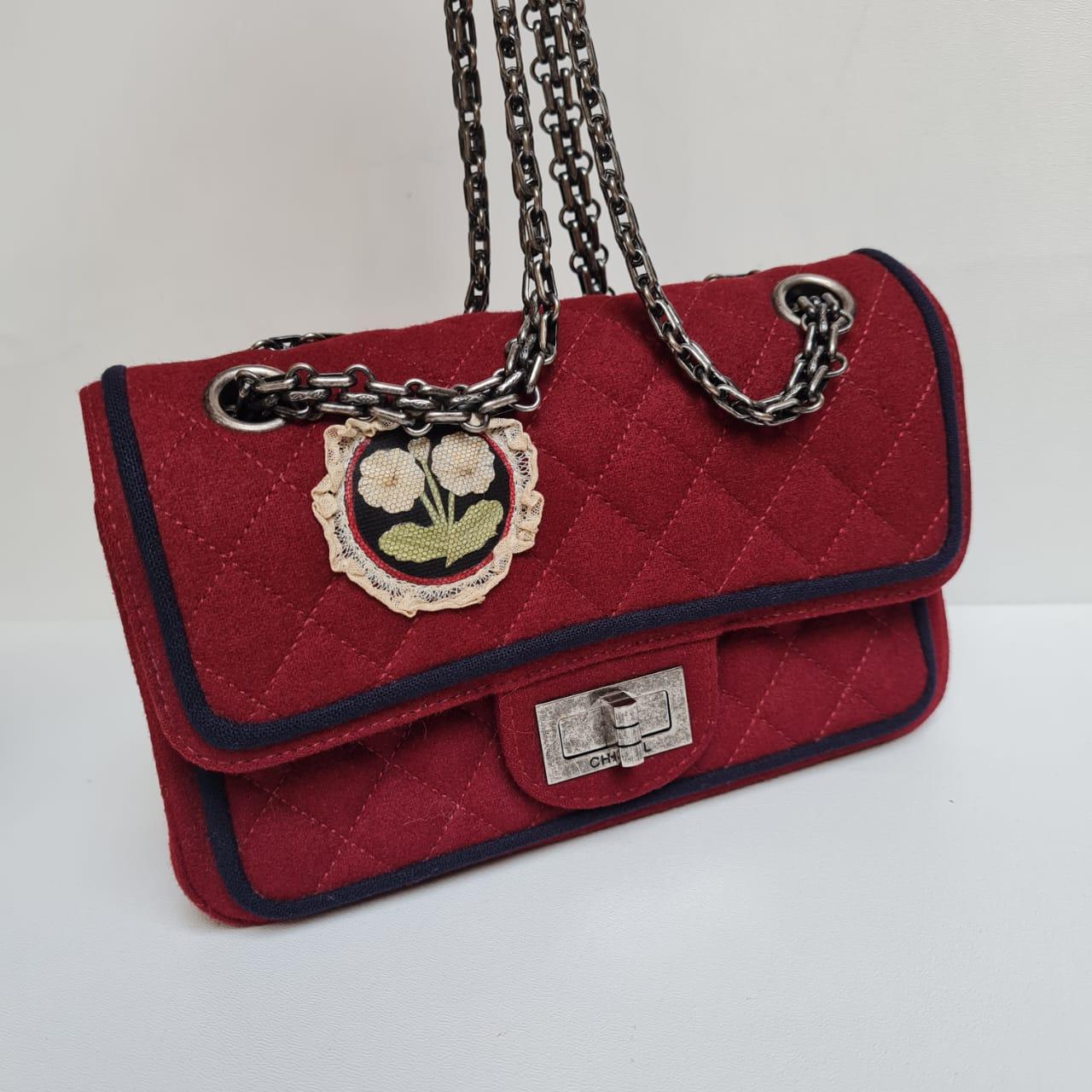 Chanel 2015 Red Edelweiss Reissue Wool Flap Bag For Sale 11