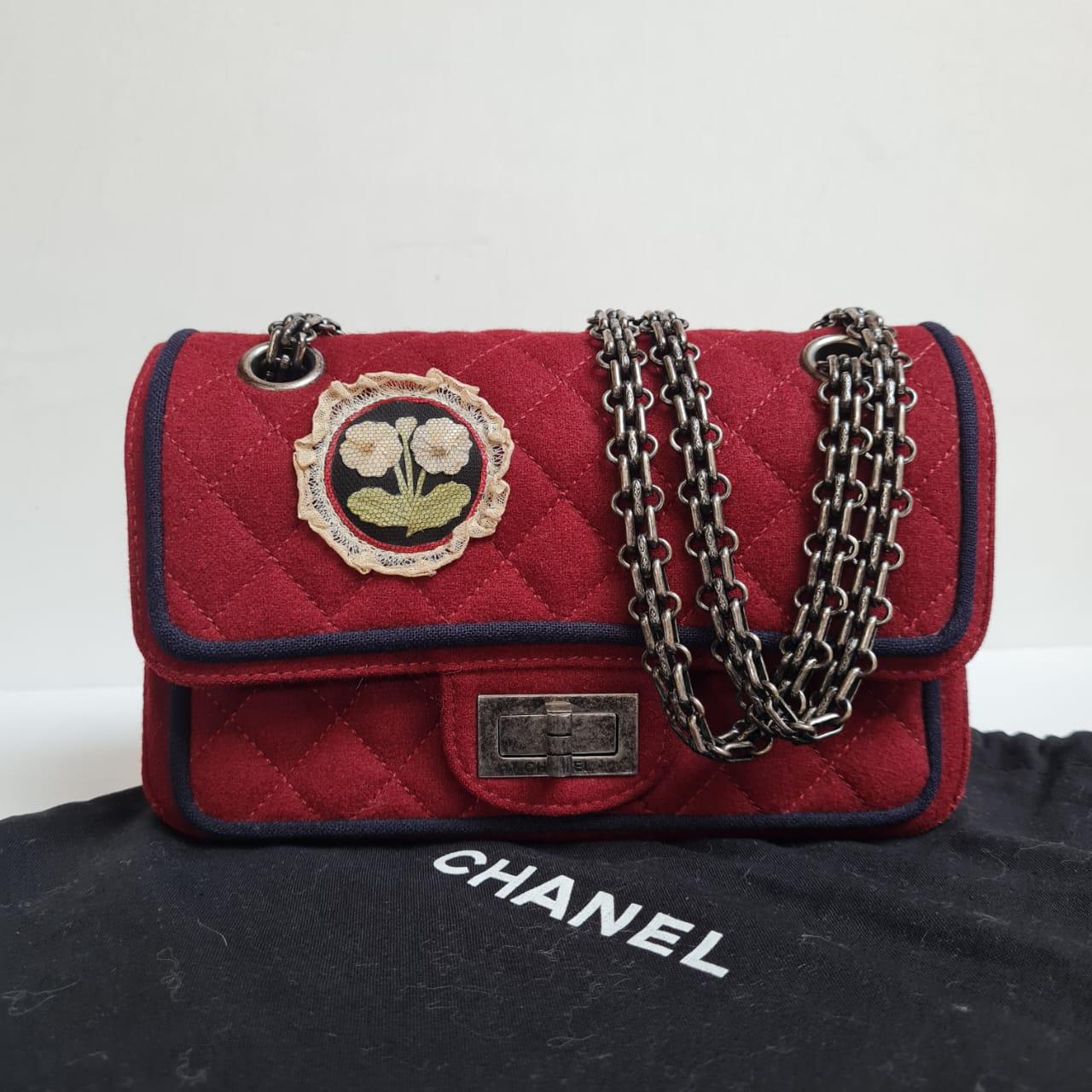 Chanel 2015 Red Edelweiss Reissue Wool Flap Bag For Sale 14