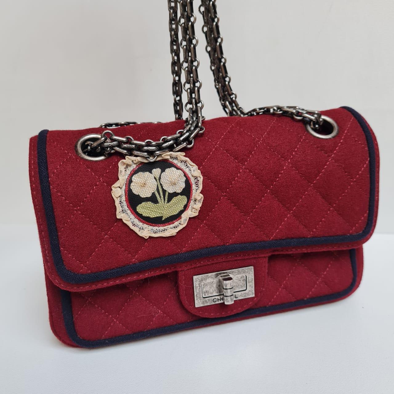 Women's or Men's Chanel 2015 Red Edelweiss Reissue Wool Flap Bag For Sale