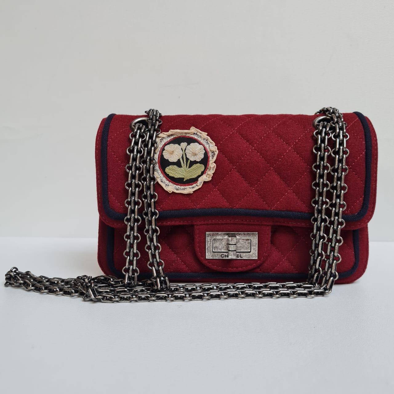 Chanel 2015 Red Edelweiss Reissue Wool Flap Bag For Sale 3