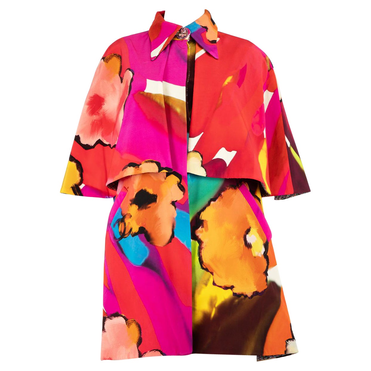 Chanel 2015 Reversible Cape Detail Sleeveless Coat Size S