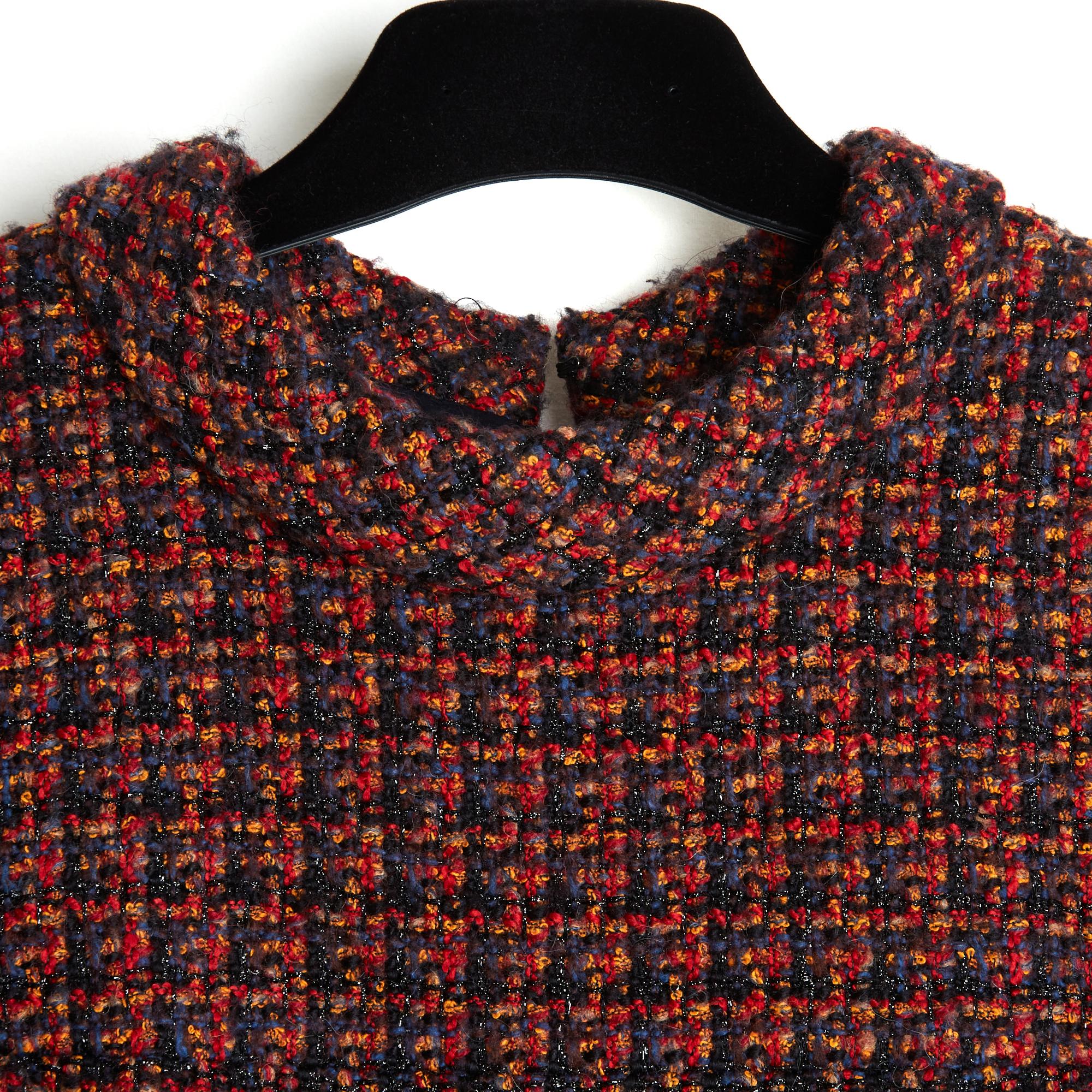 De las mujeres Chanel 2015 Vestido Brasserie Gabrielle FR34 36 Borgoña Lana Tweed Vestido UK6 US4 en venta