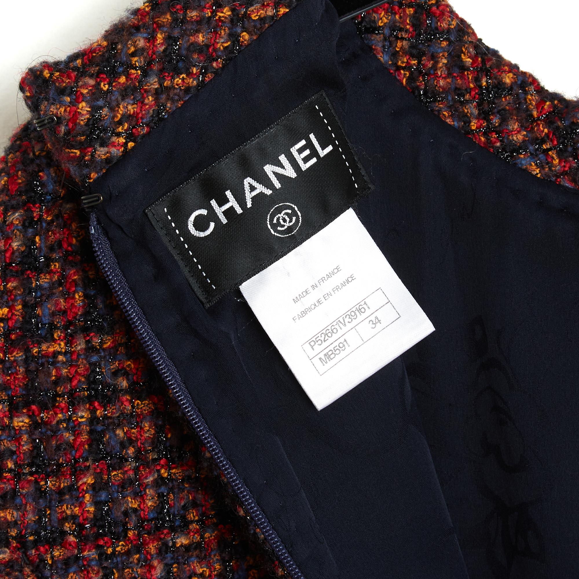 Chanel 2015 Vestido Brasserie Gabrielle FR34 36 Borgoña Lana Tweed Vestido UK6 US4 en venta 1