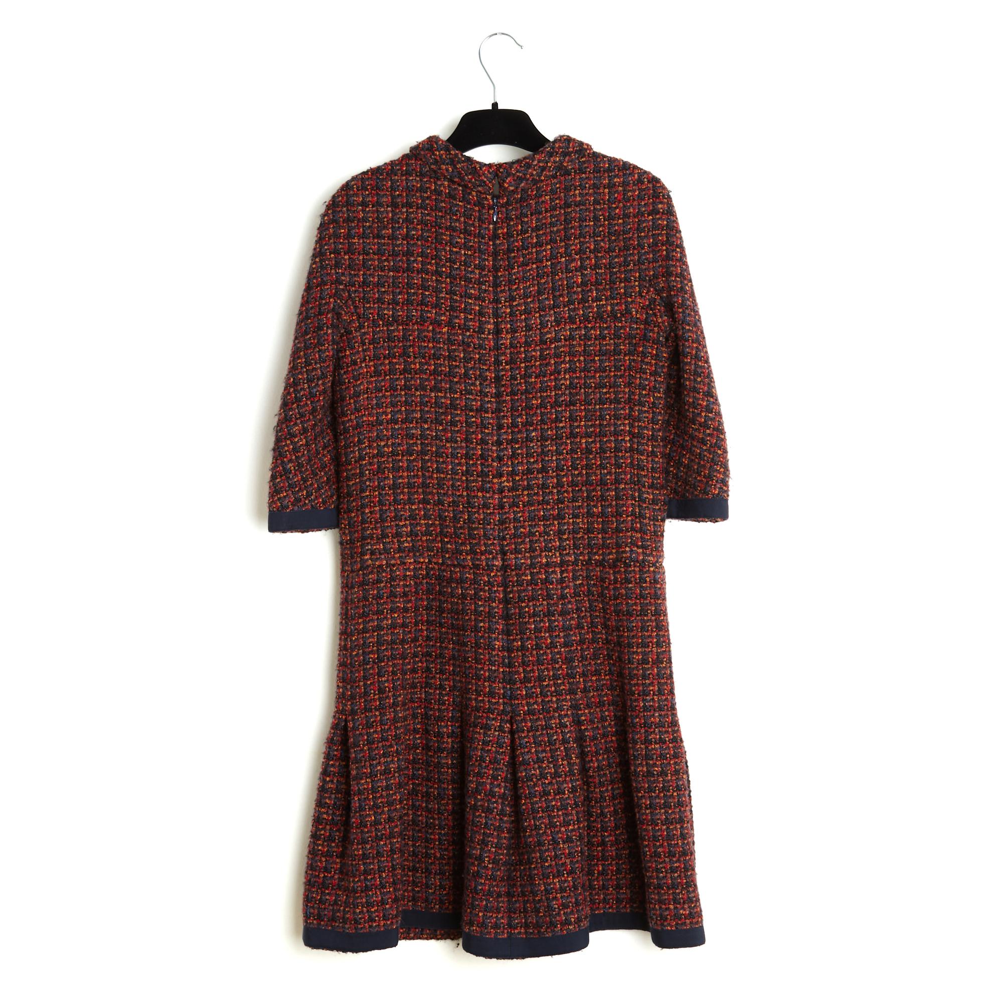 Chanel 2015 Vestido Brasserie Gabrielle FR34 36 Borgoña Lana Tweed Vestido UK6 US4 en venta 2