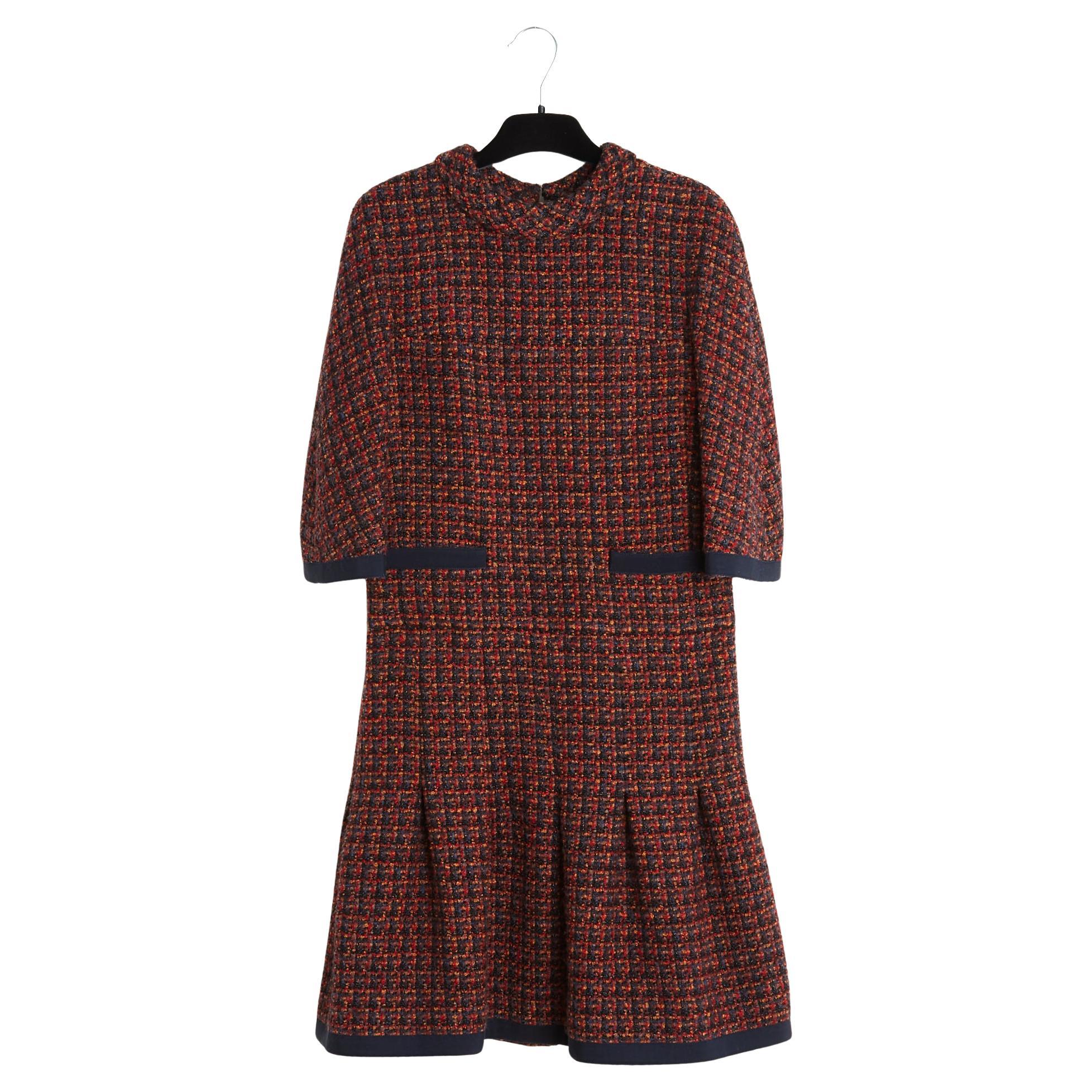 Chanel 2015 Robe Brasserie Gabrielle FR34 36 Burgundy Wool Tweed Dress UK6 US4