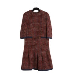 Chanel 2015 Robe Brasserie Gabrielle FR34 36 Burgundy Wolle Tweed Kleid UK6 US4