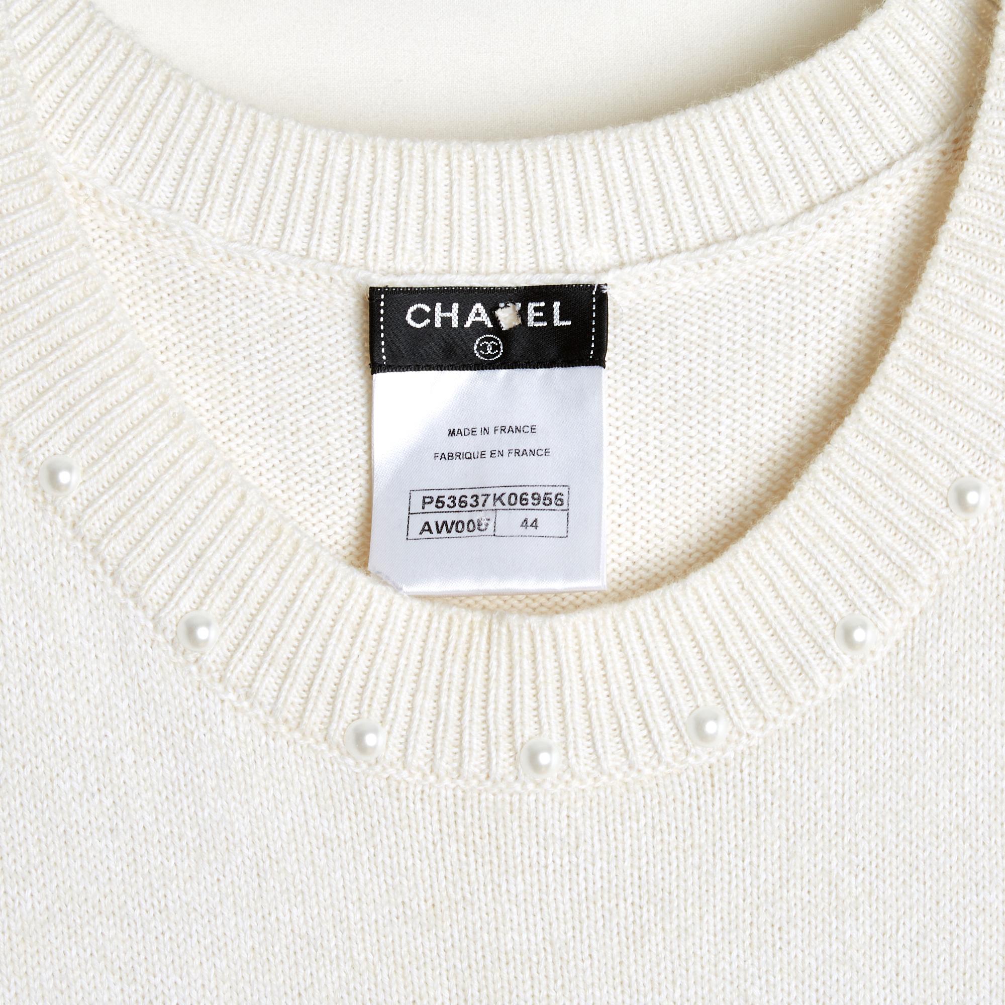 Gris Chanel 2015 Robe Cachemire FR44 Ecru Cashmere and Pearls Dress UK16 US14 en vente
