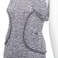 CHANEL 2015 Runway grey cotton tweed CC button ruffle dress FR36 S