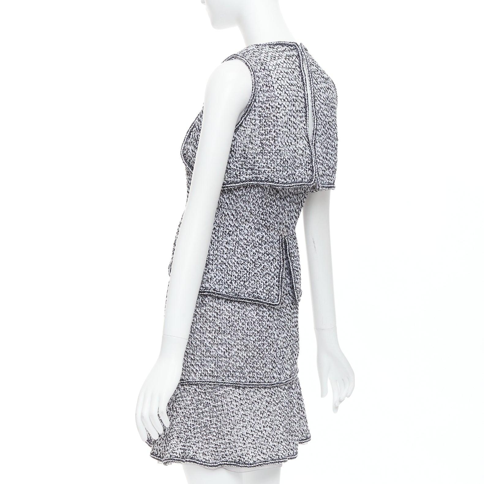 CHANEL 2015 Runway grey cotton tweed CC button ruffle dress FR36 S For Sale 1