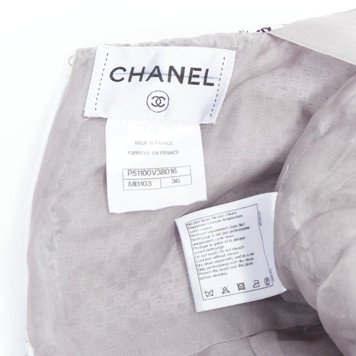 CHANEL 2015 Runway grey cotton tweed CC button ruffle dress FR36 S For Sale 3