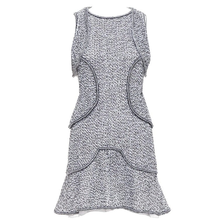 CHANEL 2015 Runway grey cotton tweed CC button ruffle dress FR36 S For Sale  at 1stDibs
