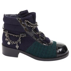 CHANEL 2015 Runway Paris Salzburg wool green tweed patent leather boots EU39