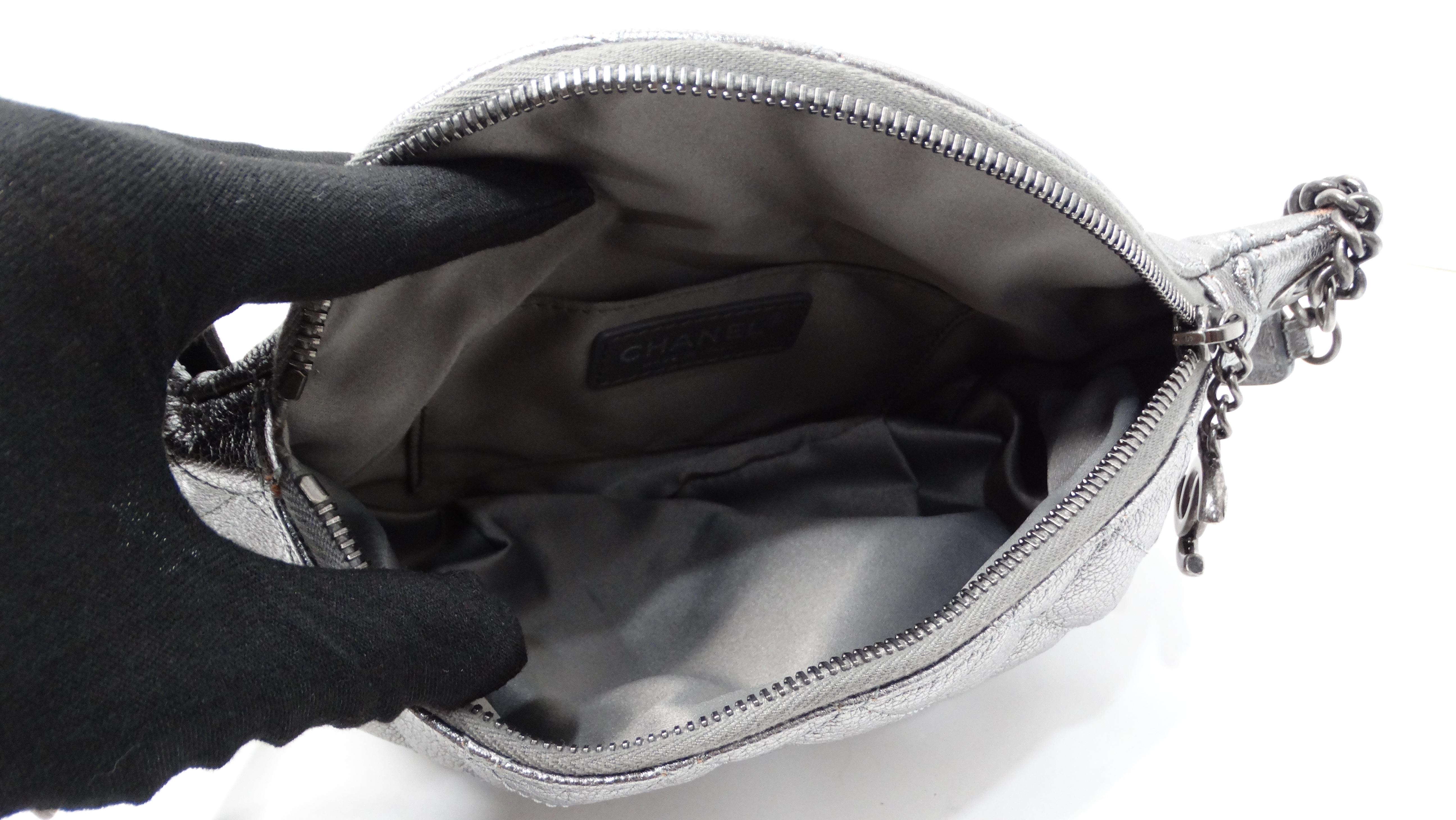 Chanel 2015 Silver Metallic Quilted Calfskin Banane Fanny Pack Waist Bag For Sale 7