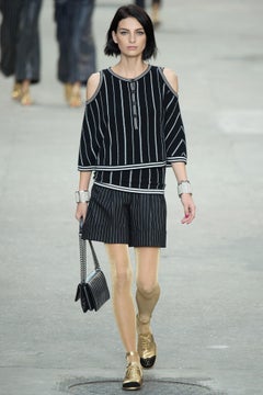 Chanel 2015 Spring Runway Grey Pinstripe High Waist Shorts - 36