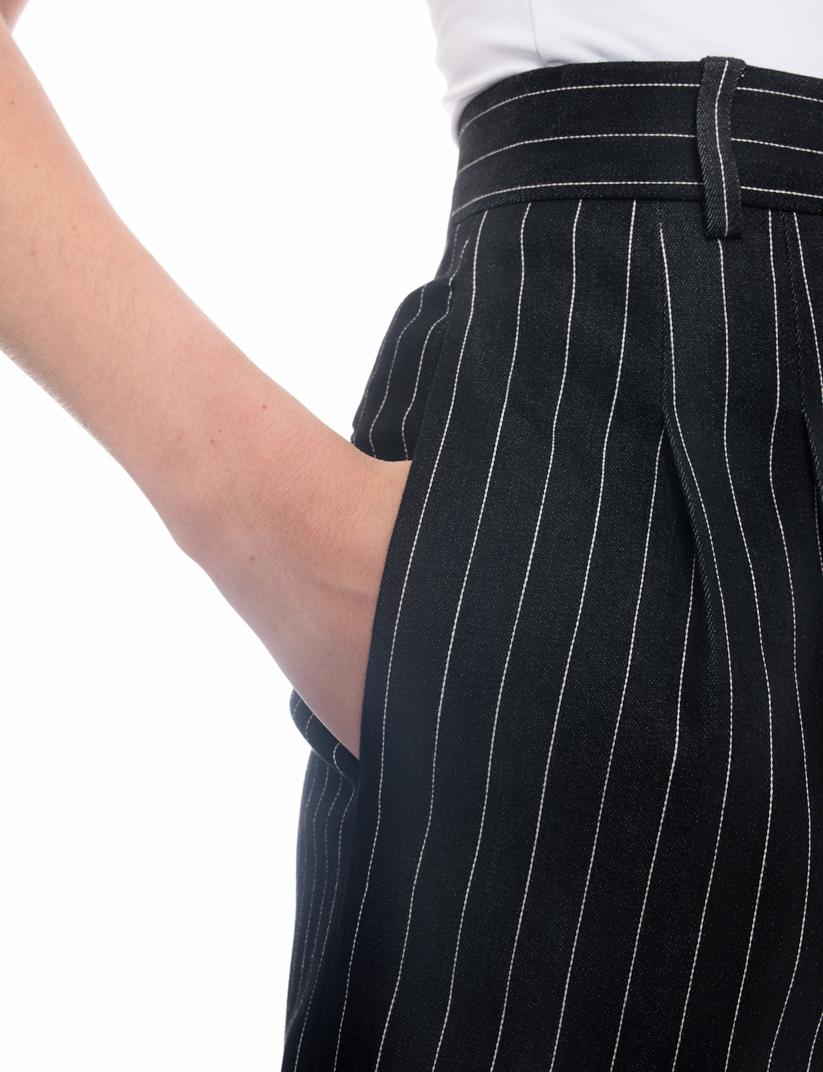 Women's Chanel 2015 Spring Runway Grey Pinstripe High Waist Shorts - 36