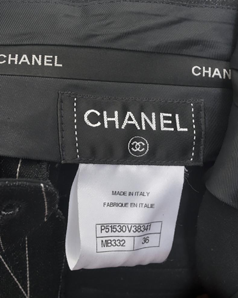 Chanel 2015 Spring Runway Grey Pinstripe High Waist Shorts - 36 1