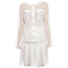 Chanel 2015 Spring Runway White Lace Pleat Skirt Suit - 4/6