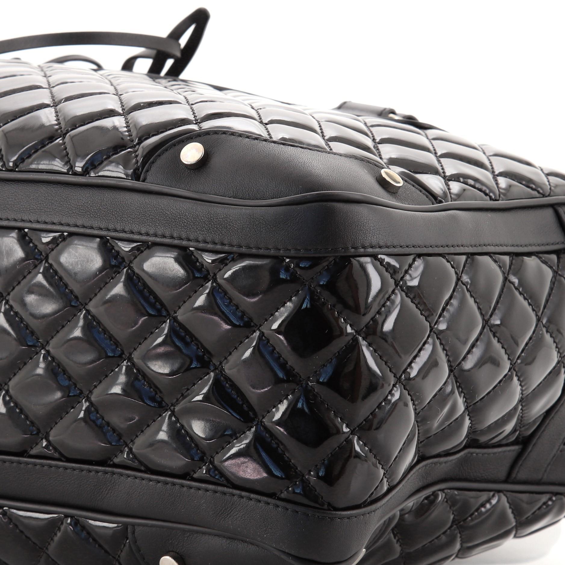 Chanel 2015 Timeless Quilted Carry-on Travel Tote Royal Black Patent Leather Bag For Sale 6