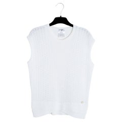 Chanel 2015 Top Maille Blanc FR42 White Cotton Knit Top Tank UK14 US12 Pristine