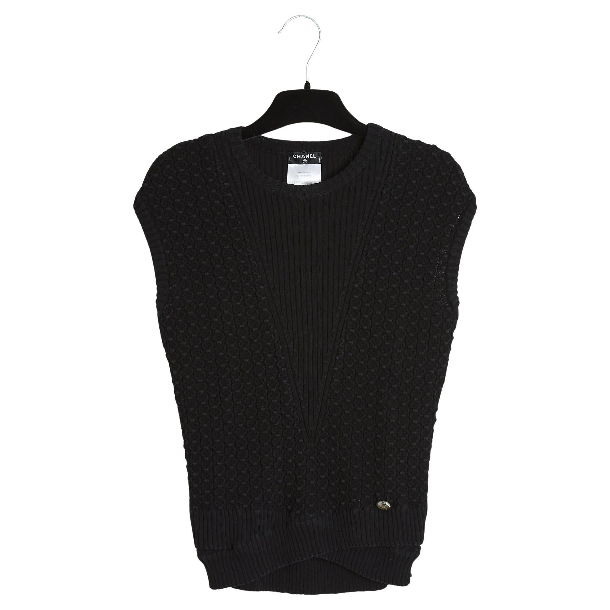 Chanel 2015 Top Maille Noir FR36 Black Cotton Knit Top UK8 US6 Pristine