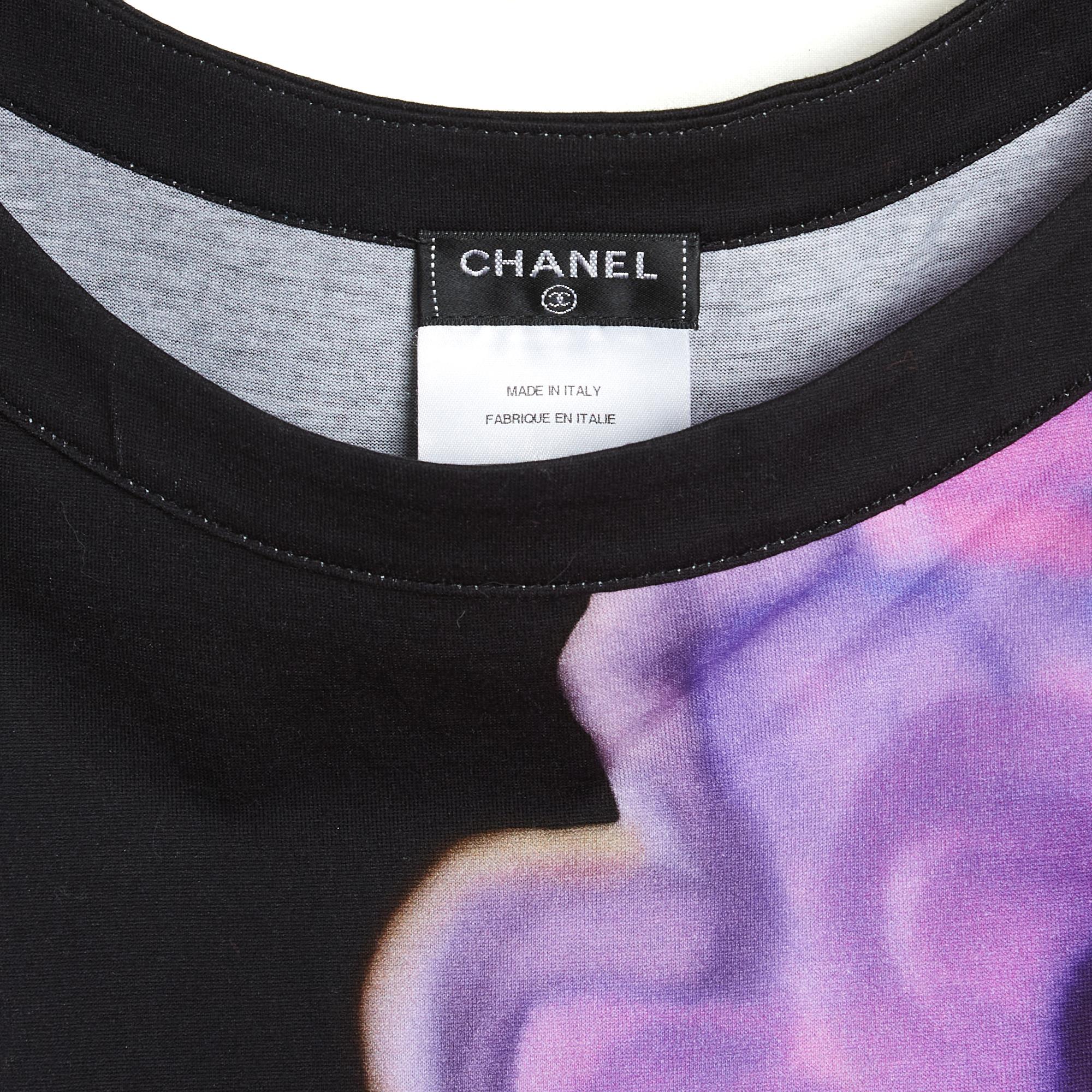 Noir Chanel 2015 t-shirt noir FR48 Top Camelia CC aquarelle UK20 US18 en vente