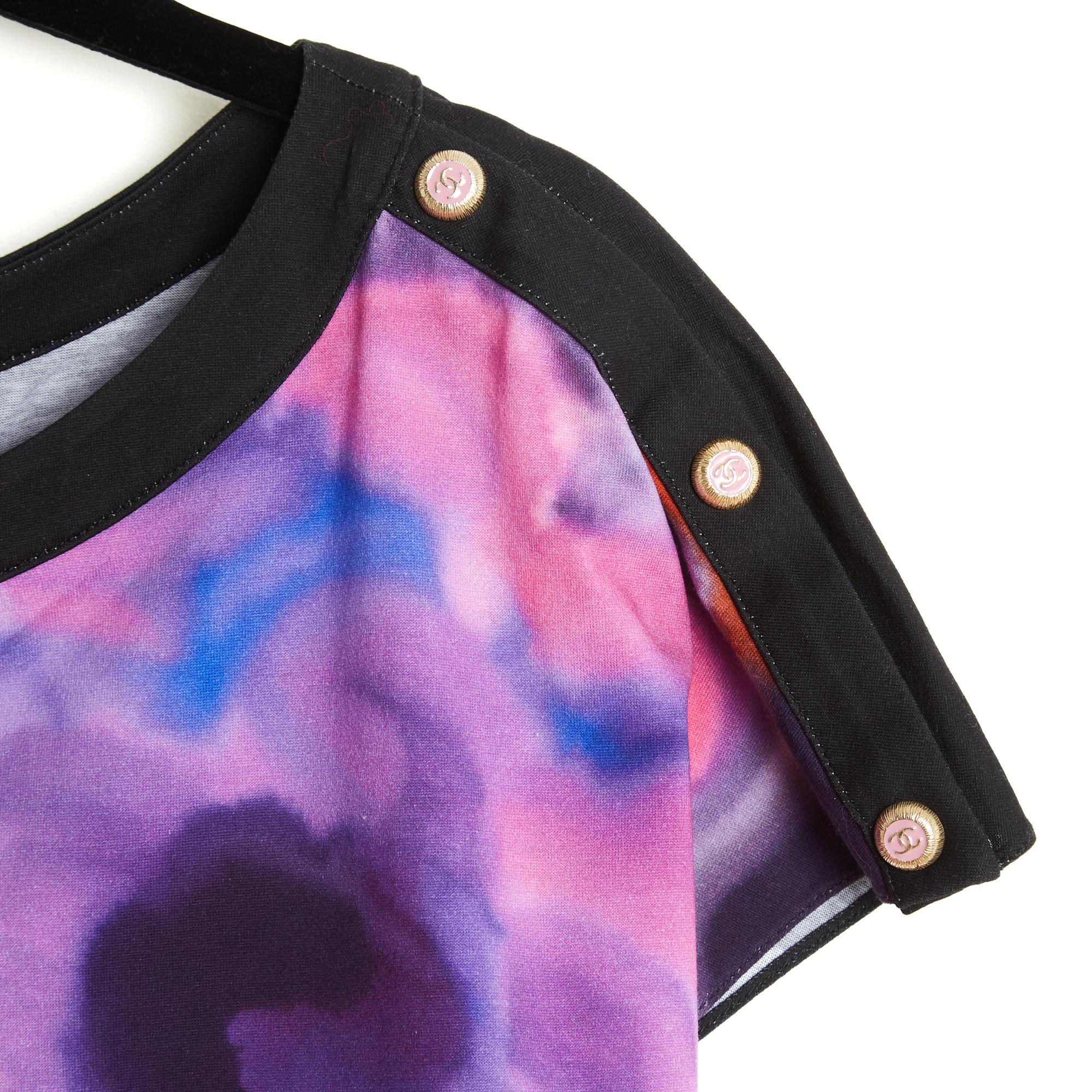 Chanel 2015 t-shirt noir FR48 Top Camelia CC aquarelle UK20 US18 Pour femmes en vente